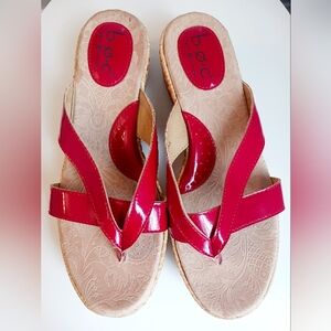 B.O.C. Red leather slide-on wedges.